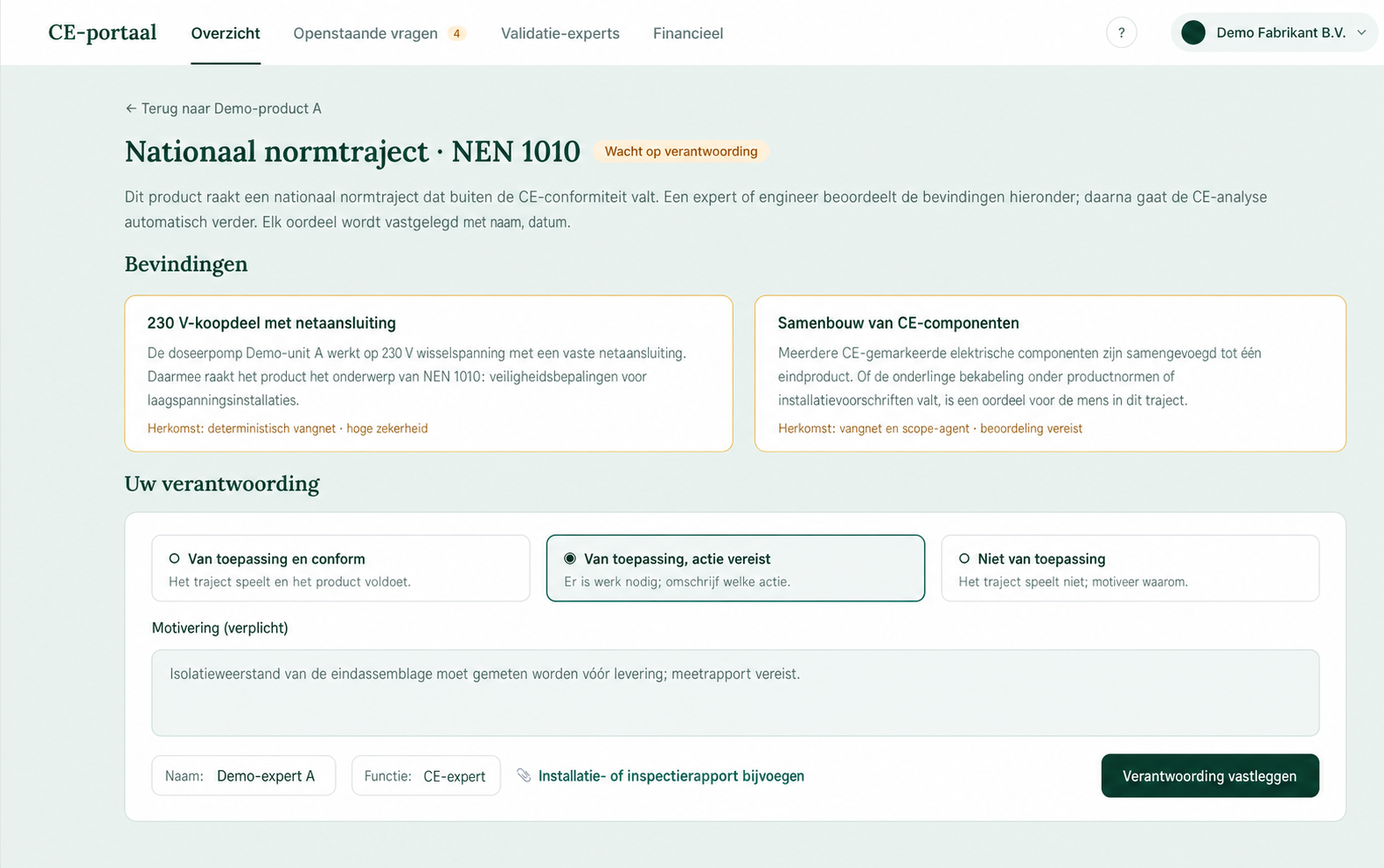 Nationaal normtraject in het portaal met NEN 1010 en menselijke verantwoordingsmomenten